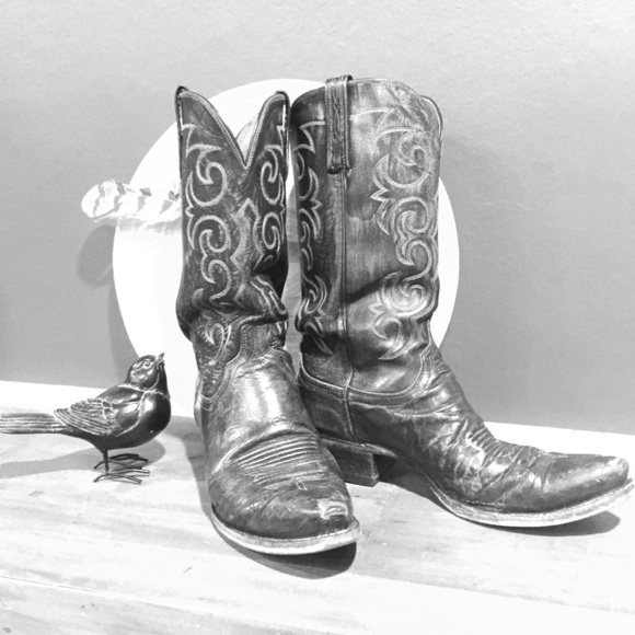 Bottes Cowboy Vintage Lucchese 95753 - Taille 10 B - Cuir Autruche Bordeaux - Occasion